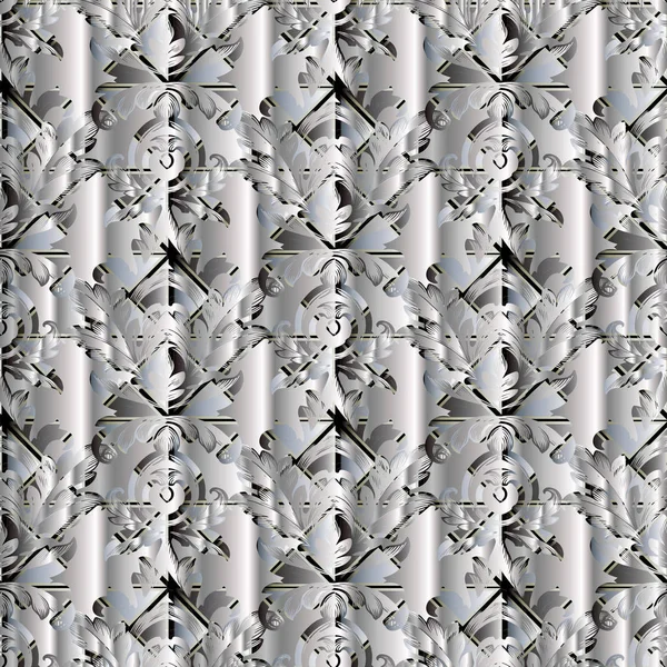 Moderno patrón sin costura vector floral. Abstracto geométrico plata — Vector de stock