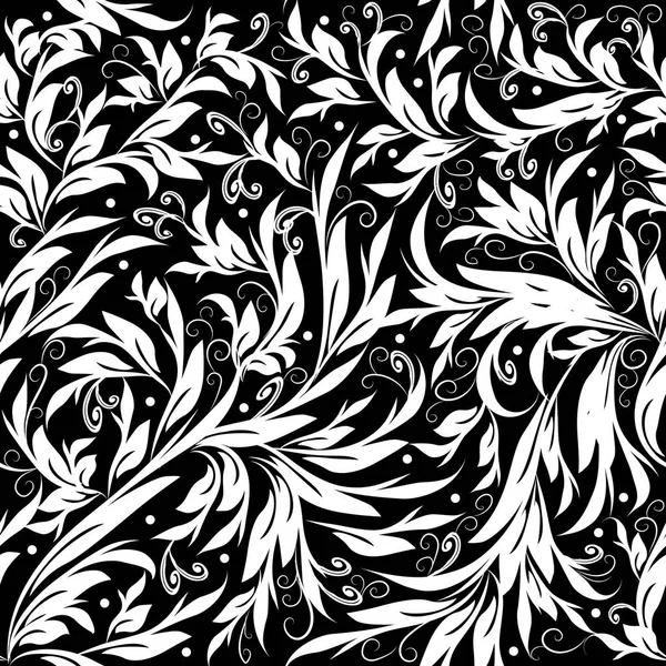 Florales schwarz weißes Vektor nahtloses Muster. — Stockvektor