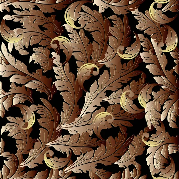 Or 3d vecteur baroque motif sans couture. Arrière-plan antique floral — Image vectorielle