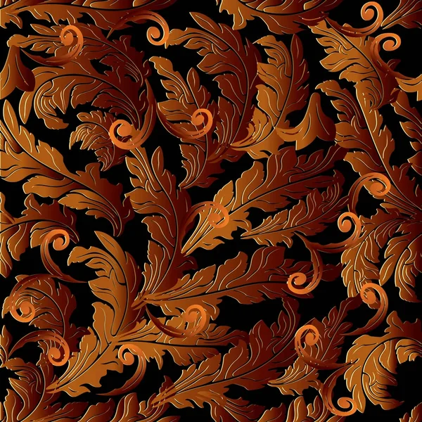 Baroque motif vectoriel 3D sans couture. Fond feuillu floral . — Image vectorielle