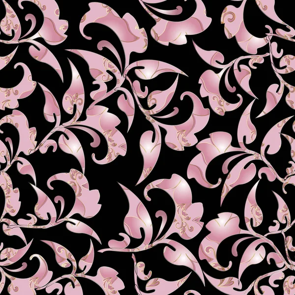 Elegancia rosa patrón sin costura floral. Vector fondo barroco — Vector de stock