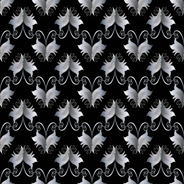 Modèle sans couture vecteur floral. Damas vintage noir et blanc — Image vectorielle