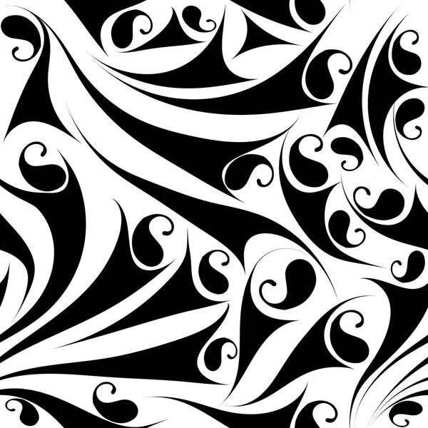 Blumen Paisley nahtlose Muster. abstrakter schwarzer weißer Hintergrund — Stockvektor
