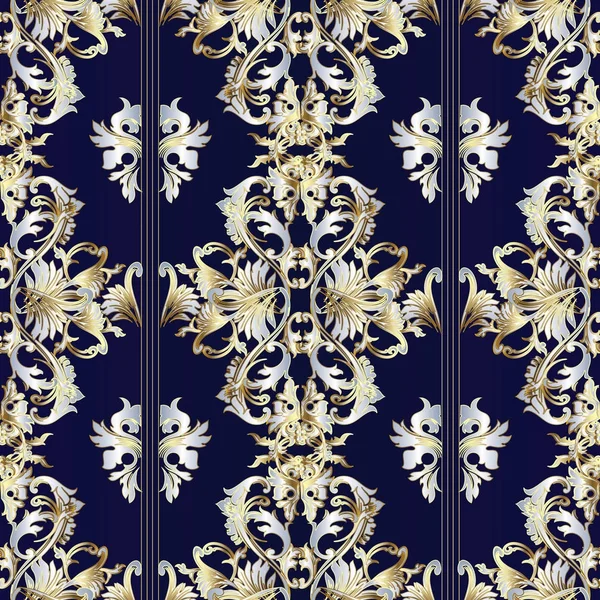 Rayé vintage baroque vecteur floral motif sans couture . — Image vectorielle