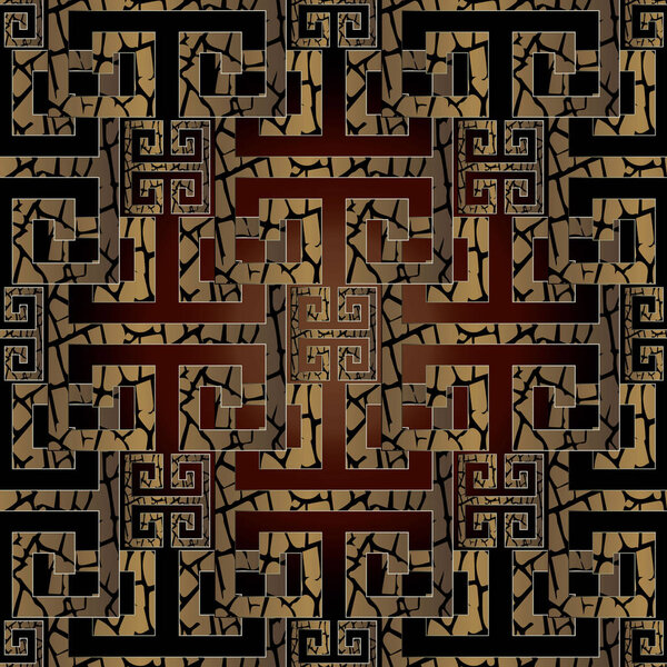 Grunge Greek key vector seamless pattern. Меандровые украшения
