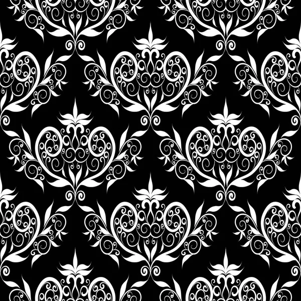 Damast vector naadloze patroon. Floral zwart witte achtergrond — Stockvector