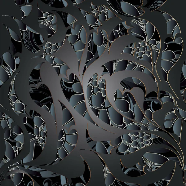 Mörk svart paisley sömlösa mönster. Vector blommig bakgrund. — Stock vektor