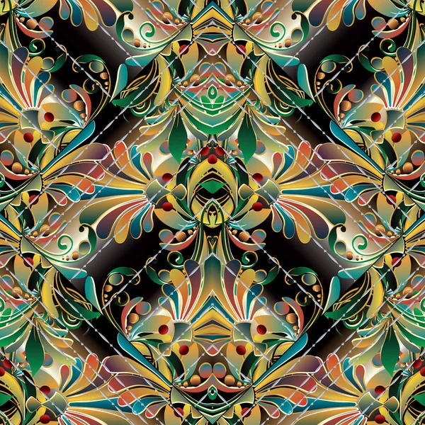 Patrón sin costura a rayas floral abstracto — Vector de stock