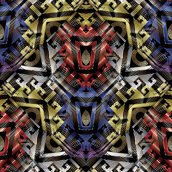 다채로운 기하학적 그리스 키 완벽 한 패턴 — 스톡 벡터