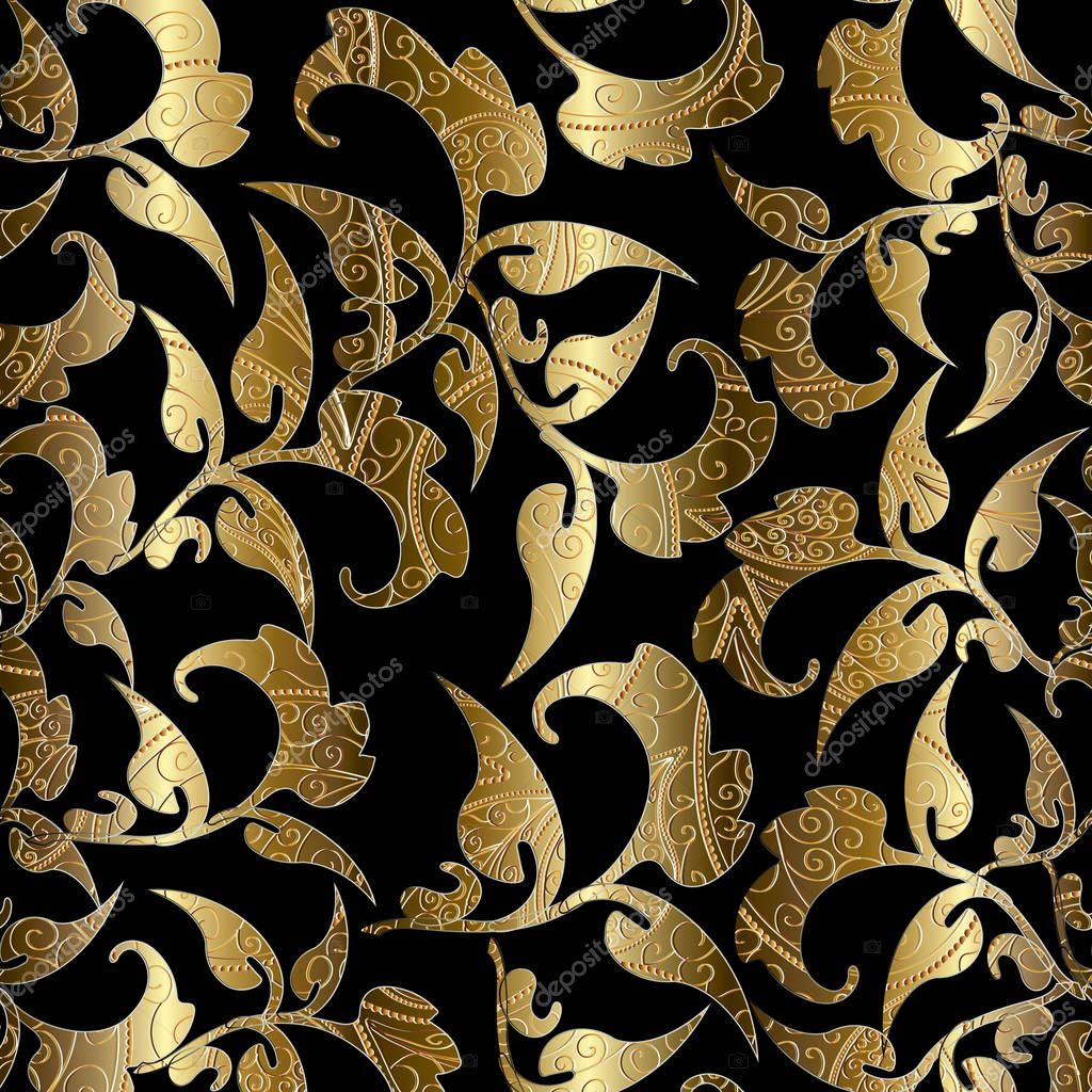 Gold And Black Floral Wallpaper Floral black gold vector seamless pattern. baroque background — Stock