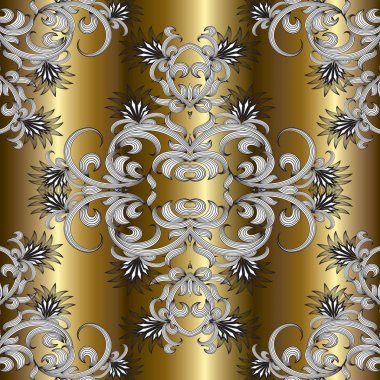 Vintage çiçek seamless modeli. Altın perdelik 3d arka plan