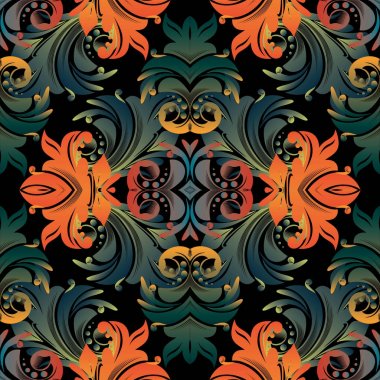 Renkli Barok seamless modeli. Damasko çiçekler