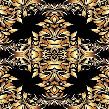 Altın vintage 3d çiçek seamless modeli. Vektör süsleri