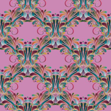 Vintage çiçek renkli seamless modeli. Açık pembe renkli