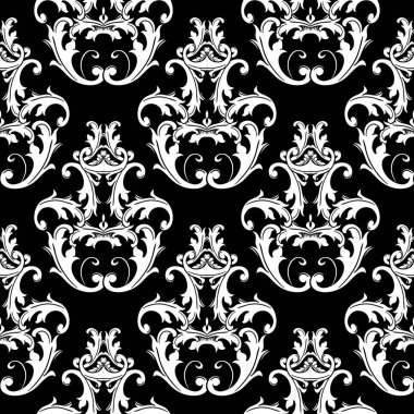 Damasko siyah beyaz vektör çiçek seamless modeli.