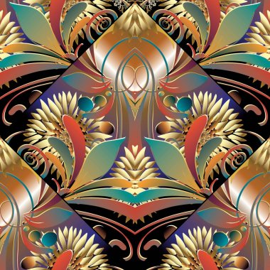 Modern parlak çiçek seamless modeli. Vektör renkli ayçiçeği