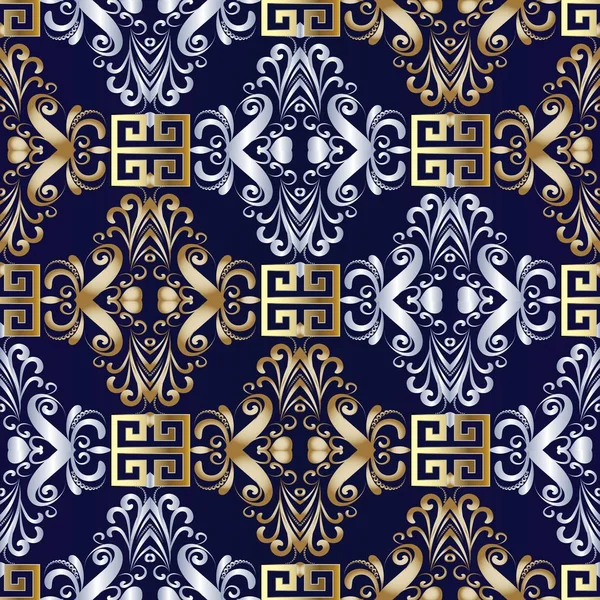 Damasko seamless modeli. Çiçek vektör Menderes Yunan anahtar