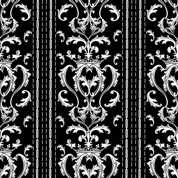 Motif baroque rayé sans couture. Fond vectoriel blanc noir — Image vectorielle