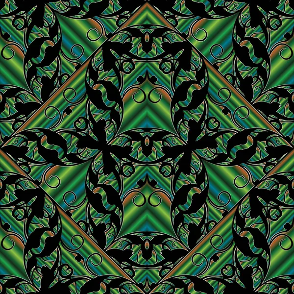 Motif floral abstrait 3d sans couture. Vecteur rayé vert — Image vectorielle