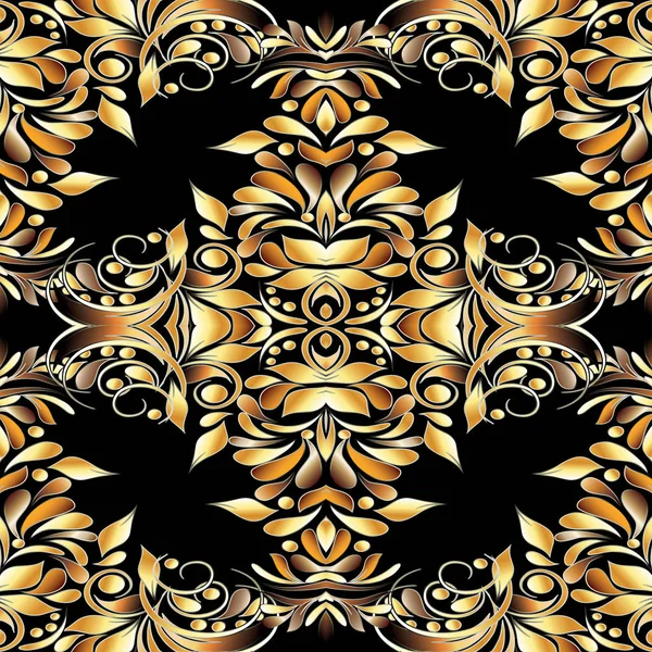 Altın vintage 3d çiçek seamless modeli. Vektör süsleri