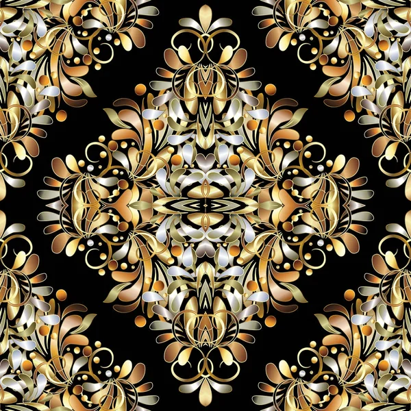 Altın vintage 3d çiçek seamless modeli. Vektör çiçek