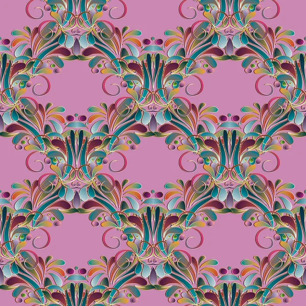 Vintage floral patrón inconsútil colorido. Fondo rosa claro — Vector de stock