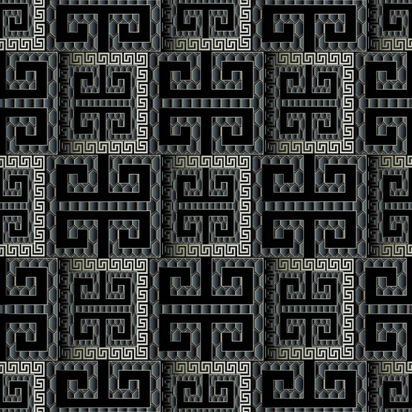 暗黑色3d 几何无缝图案。希腊语密钥 — 图库矢量图片