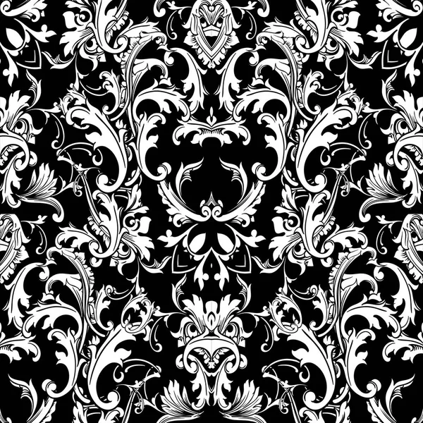 Barokke zwarte naadloze witpatroon. Vector florale achtergrond — Stockvector