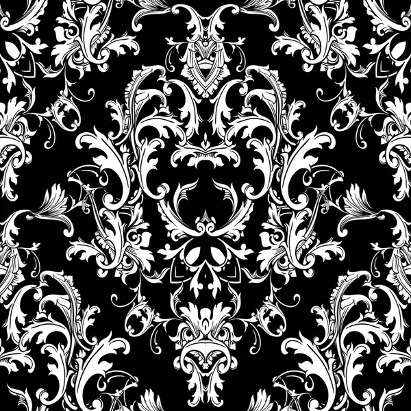 Patrón barroco blanco negro sin costuras. fondo floral — Vector de stock