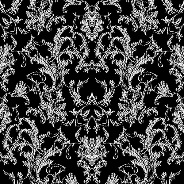 バロック様式の黒白いシームレスなパターン。ベクトルの背景 — ストックベクタ