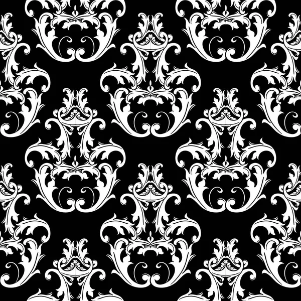 Damas noir blanc vecteur floral motif sans couture . — Image vectorielle