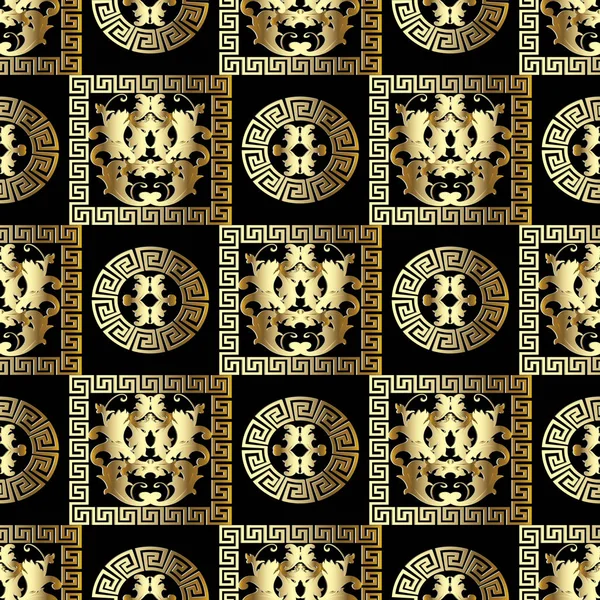 Gouden barok naadloze patroon met meander Griekse belangrijke versieringen — Stockvector