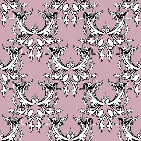 Damas motif floral sans couture. Fond d'écran rose clair — Image vectorielle