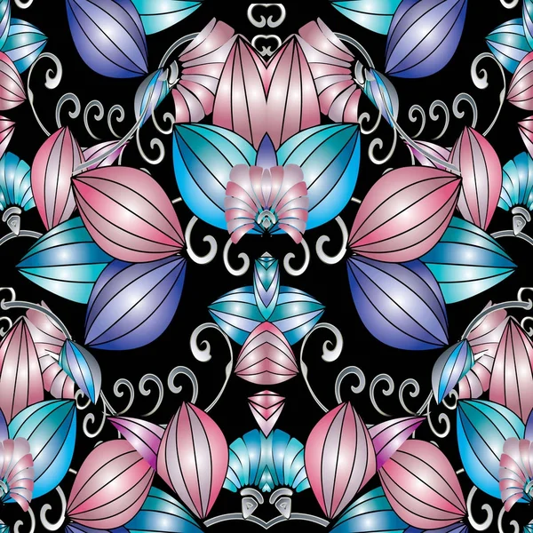 Moderno abstracto 3d patrón sin costura floral. Fondo vectorial — Vector de stock