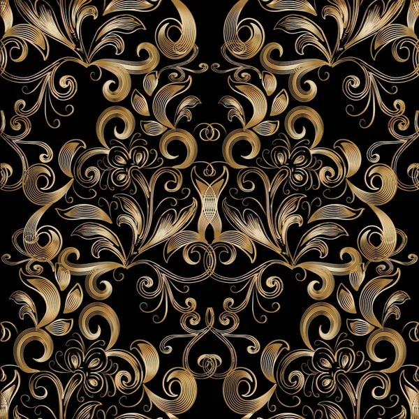 Gold vintage floral seamless pattern. Vector damask pattern — Stock Vector