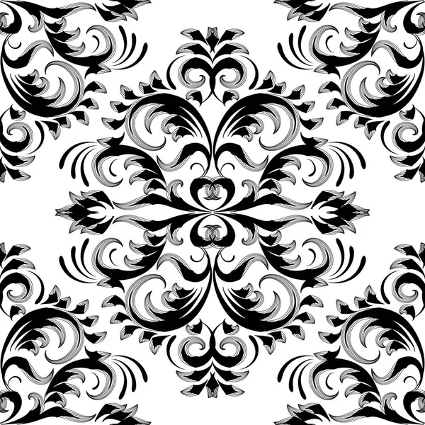 Vintage çiçek damasko seamless modeli. Siyah beyaz vektör