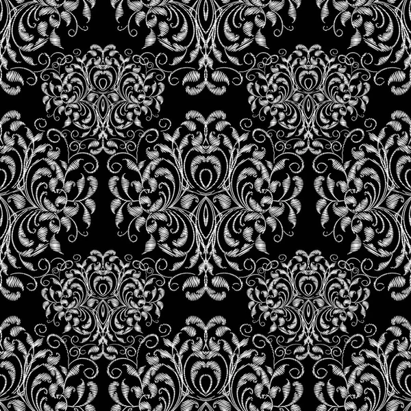 Vintage duvar halısı çiçek seamless modeli. Siyah beyaz desen