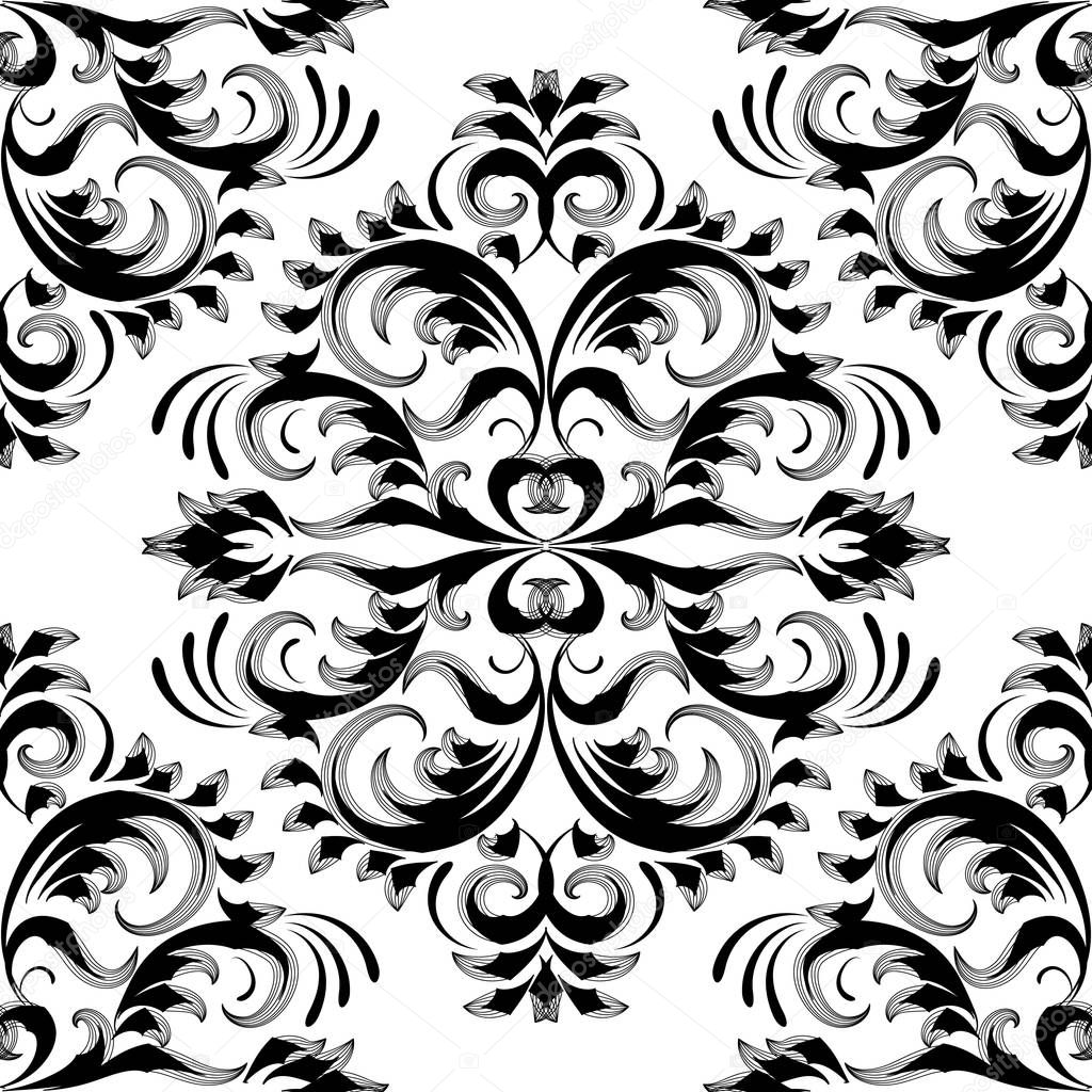 Download Vintage floral damask seamless pattern. Black white vector — Stock Vector © Nailaz #179164858