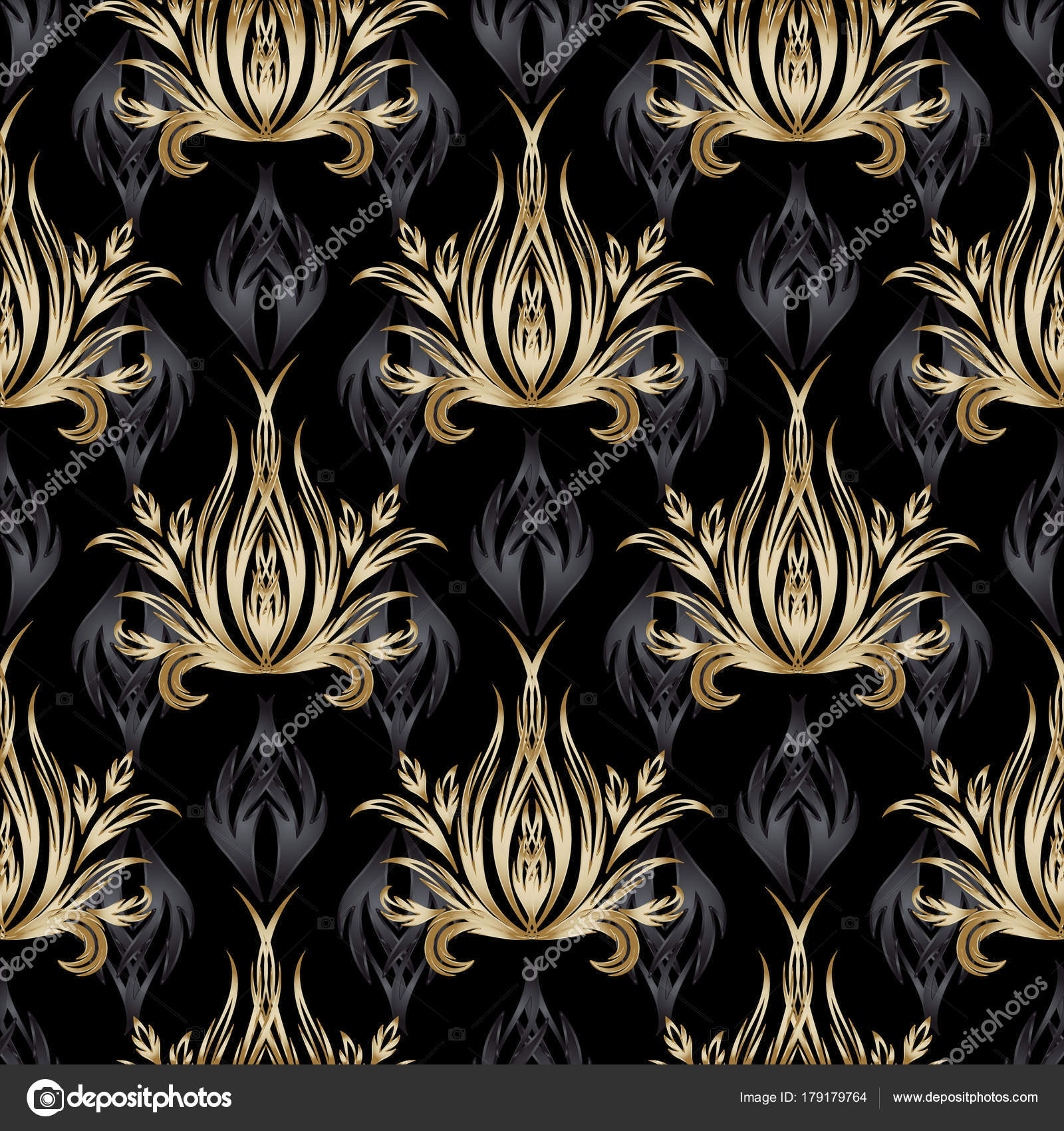 Barock Tapete Schwarz Gold depositphotos 179179764 stock illustration damask vector seamless pattern gold - Barock Tapete Schwarz Gold