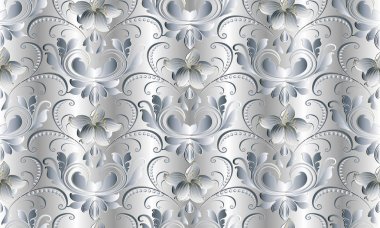 Vintage çiçek beyaz seamless modeli. Damasko vektör arka plan.