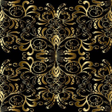 Altın çiçek desenli seamless modeli. Damasko arka plan