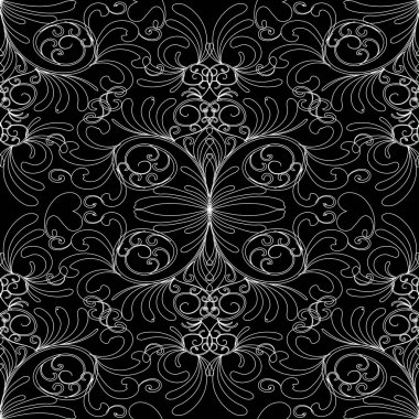 Çiçek seamless modeli. Damasko vintage siyah beyaz arka plan. 