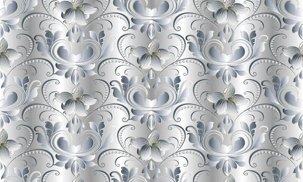 Patrón vintage floral blanco sin costuras. Vector damasco fondo . — Vector de stock