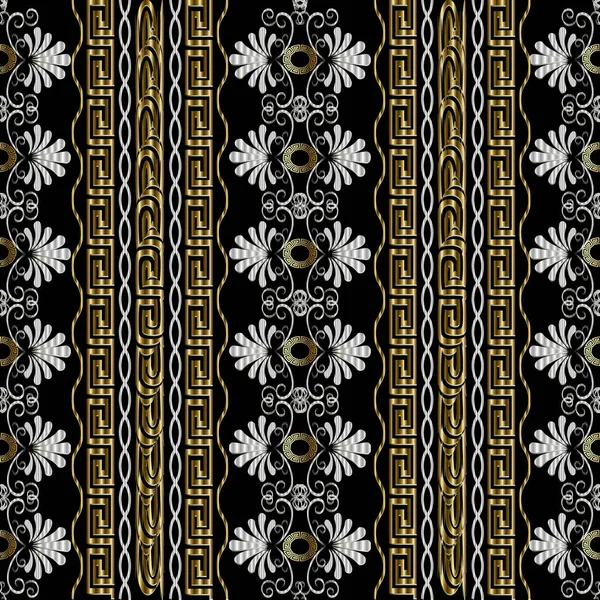 Rayé floral motif de bordure sans couture . — Image vectorielle