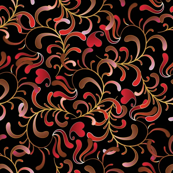 Vintage floral Paisley black red vector seamless pattern. — Stock Vector