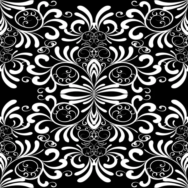 Patrón floral vintage sin costuras. Damasco fondo blanco negro . — Archivo Imágenes Vectoriales