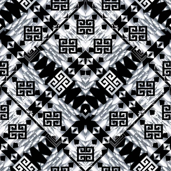 Stamm schwarz weiß mäandern nahtlose Muster. griechischer Hintergrund. — Stockvektor