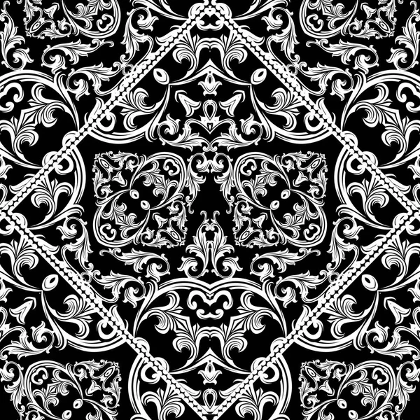 Motif baroque sans couture. Fond floral blanc noir — Image vectorielle