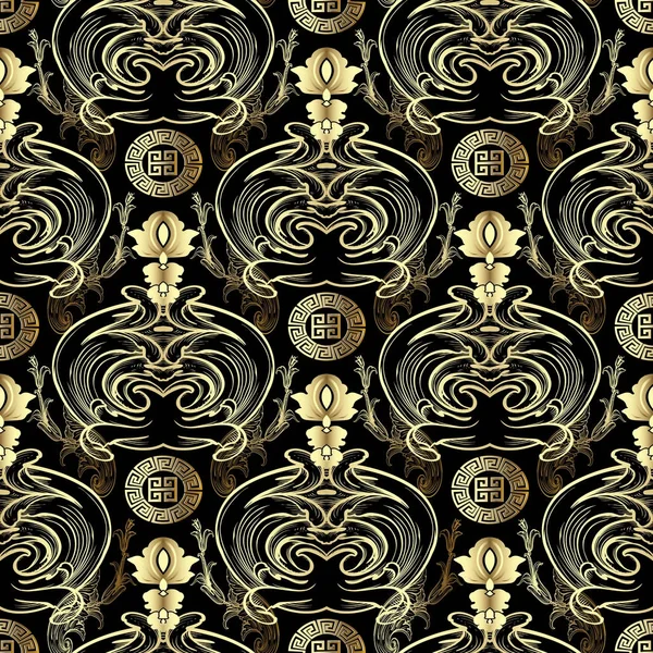 Motif baroque moderne sans couture vectorielle. Clé Meander grec — Image vectorielle