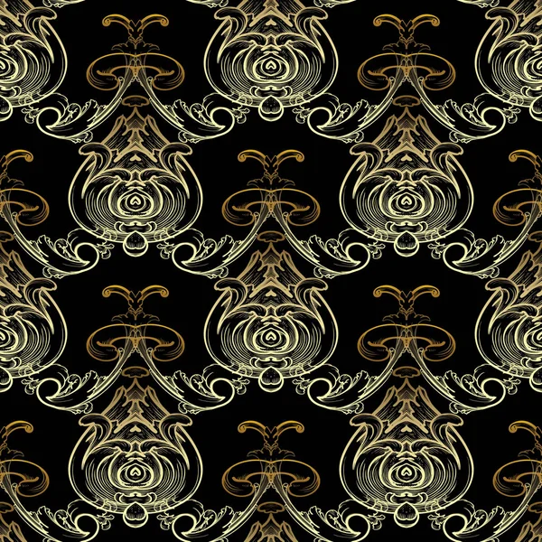 Patrón barroco sin costura de oro negro. Fondo floral vectorial . — Vector de stock